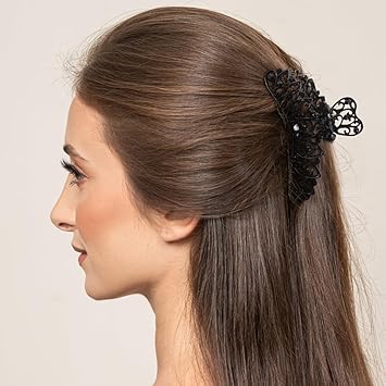 minkissy Black Alloy Jaw Clip Hollow Hair Claw Clips Goth Hair Clips Hair Grip Metal Claw Gothic Style Hair Claw for Women Girls Long Hair 3 inch 8 cm - Image 3