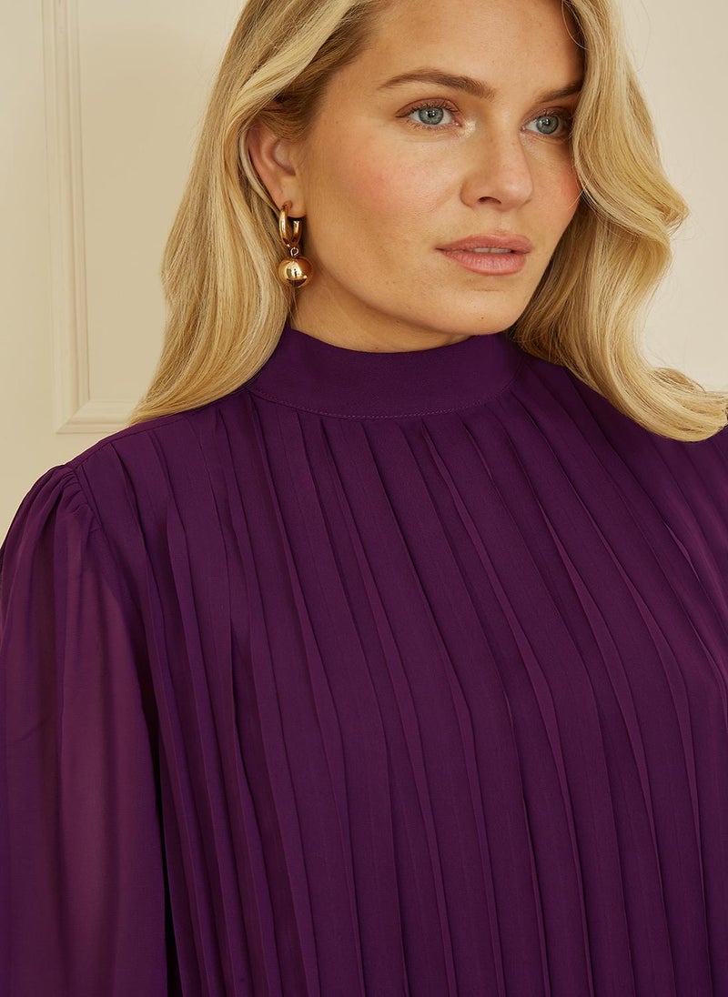 MELA LONDON Plum Pleated Long Sleeve Top With High Neck - Image 4