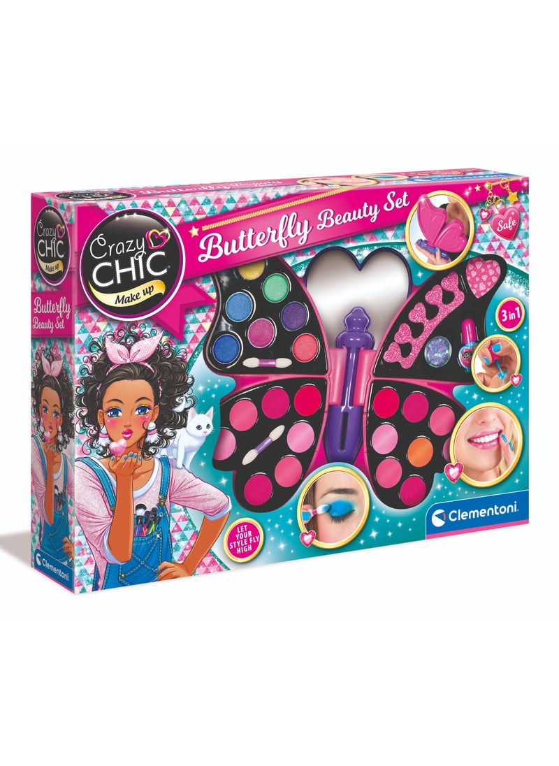 Clementoni Clementoni Crazy Chic Butterfly Beauty Set | Make Up Toy Kit | Do it Youself | Pretend Play | Arts & Crafts | Easy to Use | Develops Fine Motor Skills & Creativity| Colorful | Fashionable | Perfect Gift for Fashion Lovers!  - Image 1