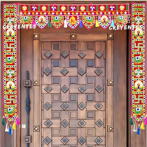 CREYENTES® Traditional Handmade Toran With Shubh Labh Todala, Toran For Door, Thoranam, Door Décor, Door Hanging For Main Gate Entrance, Festival, Diwali, Temple, Embroidery Work. - Image 1