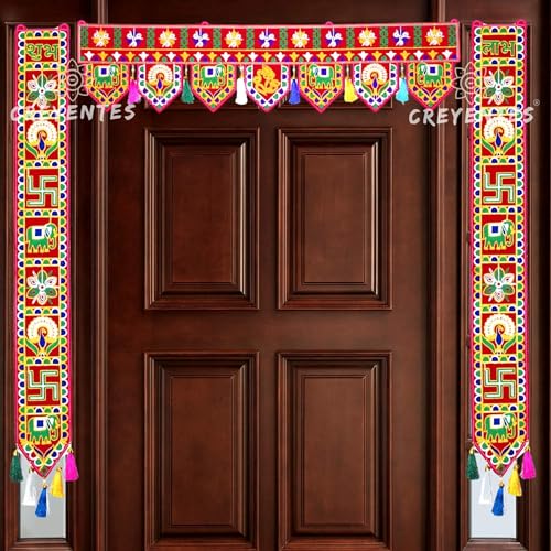 CREYENTES® Traditional Handmade Toran With Shubh Labh Todala, Toran For Door, Thoranam, Door Décor, Door Hanging For Main Gate Entrance, Festival, Diwali, Temple, Embroidery Work. - Image 3