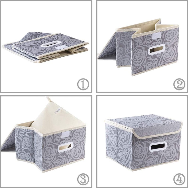 PRANDOM Stackable Storage Boxes with Lids [5-Pack] Fabric Decorative Storage Bins Cubes Organizer Containers Baskets with Cover Handles Divider for Bedroom Closet Living Room Grey 9.8x7.9x6.7 Inch - Image 4