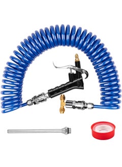 Air Duster Blow Cleaning Gun, Heavy Duty Truck with 23FT Meter Long Coil and Interchangeable Nozzle Tip, Air Seat Blow Gun Kit for Semi Truck Accessories, Push to Connect Fitting (Blue)