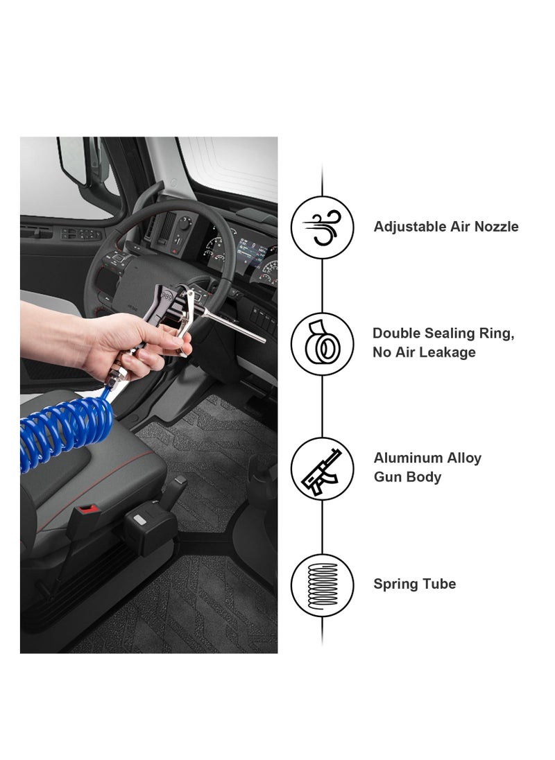 SYOSI - Air Duster Blow Cleaning Gun, Heavy Duty Truck with 23FT Meter Long Coil and Interchangeable Nozzle Tip, Air Seat Blow Gun Kit for Semi Truck Accessories, Push to Connect Fitting (Blue) - Image 1
