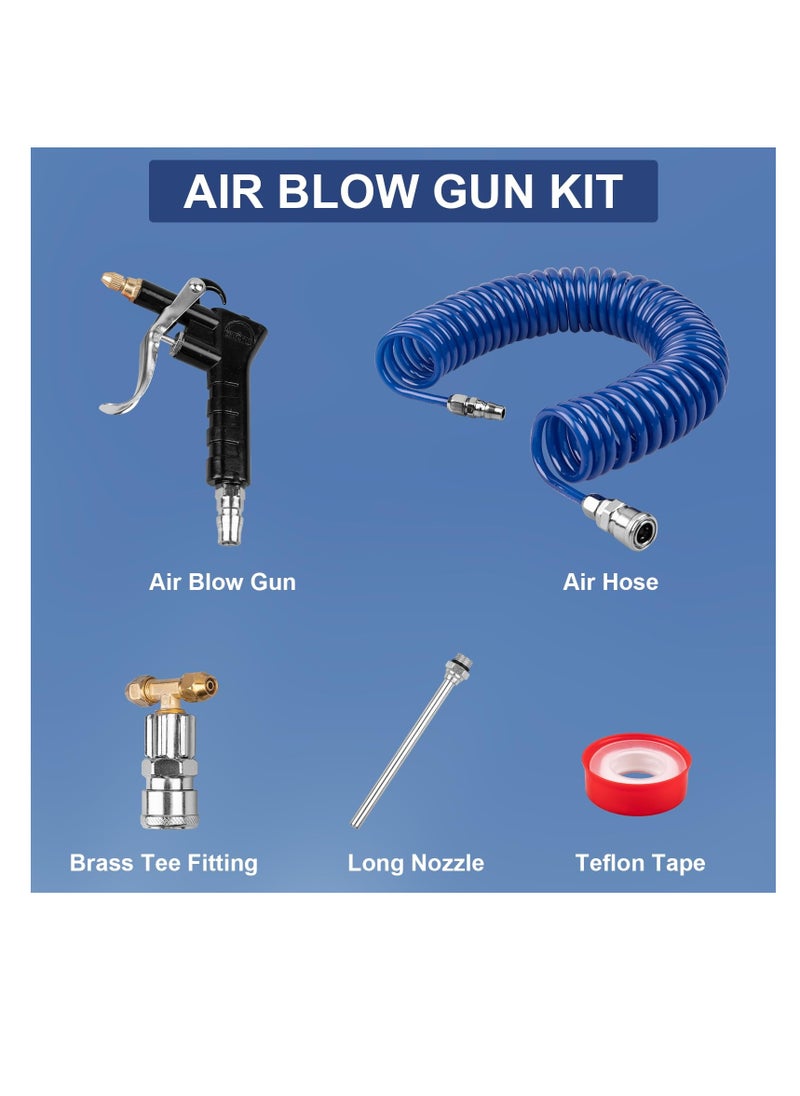 SYOSI - Air Duster Blow Cleaning Gun, Heavy Duty Truck with 23FT Meter Long Coil and Interchangeable Nozzle Tip, Air Seat Blow Gun Kit for Semi Truck Accessories, Push to Connect Fitting (Blue) - Image 1