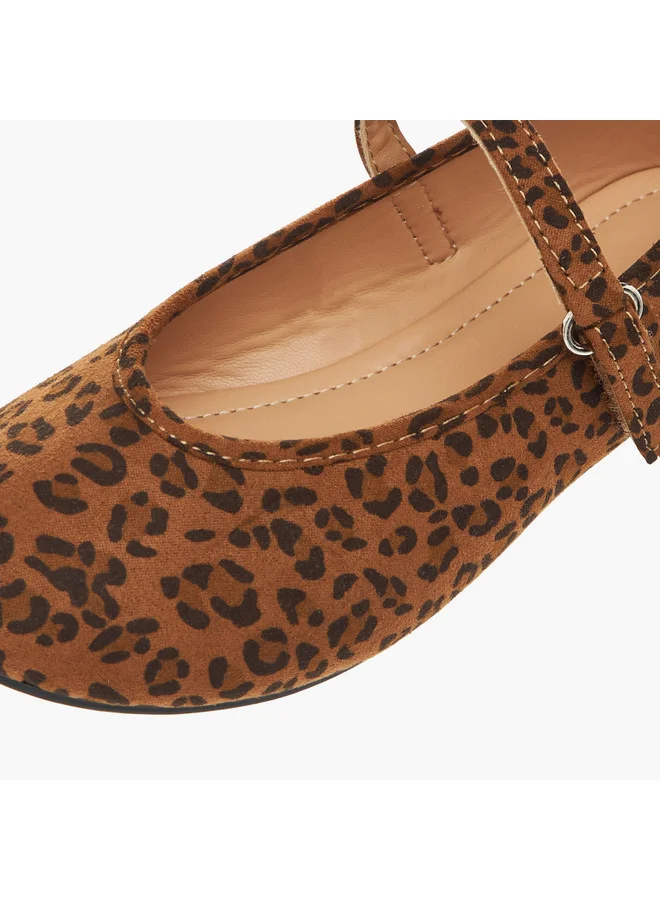 Flora Bella By Shoexpress Girls Animal Print Ballerina Shoes with Hook and Loop Closure