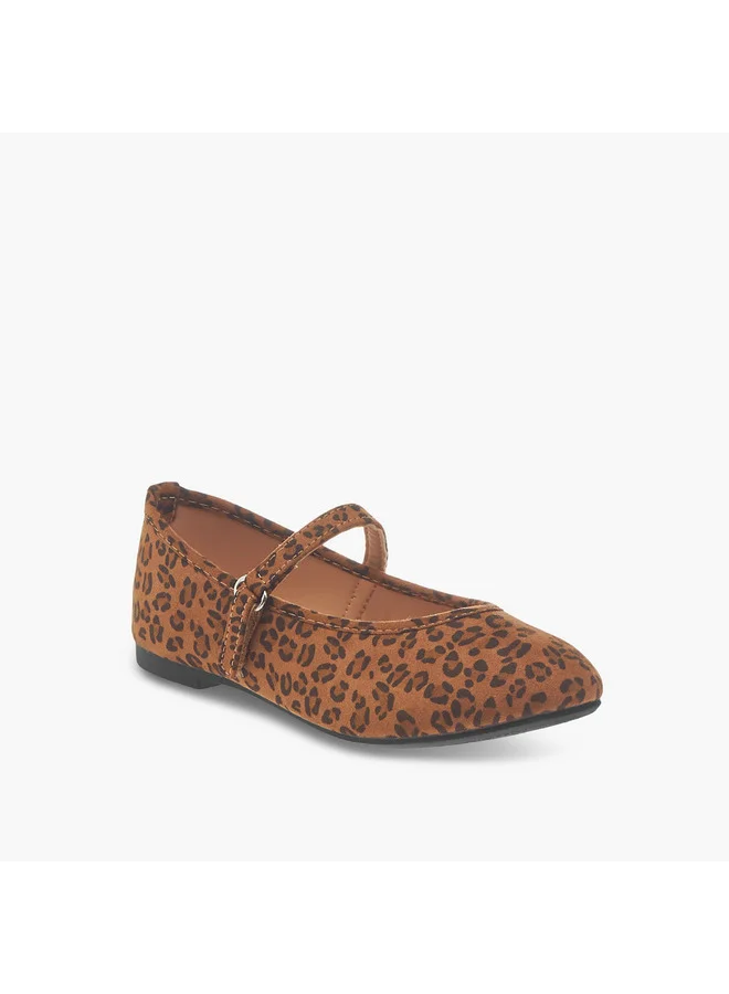 Flora Bella By Shoexpress Girls Animal Print Ballerina Shoes with Hook and Loop Closure