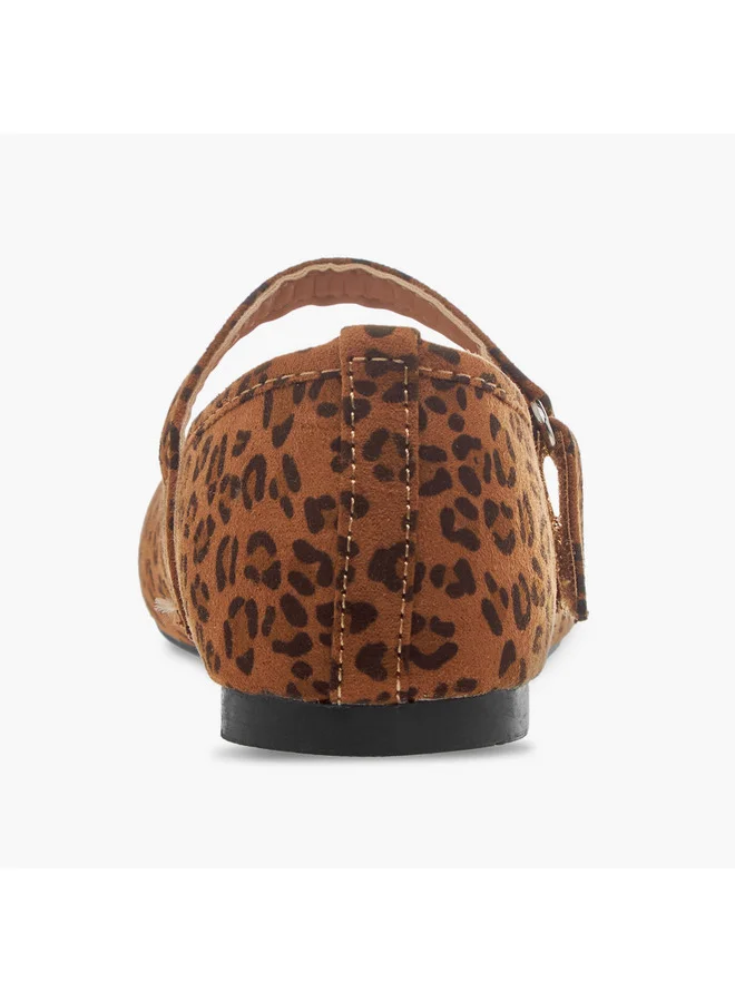 Flora Bella By Shoexpress Girls Animal Print Ballerina Shoes with Hook and Loop Closure