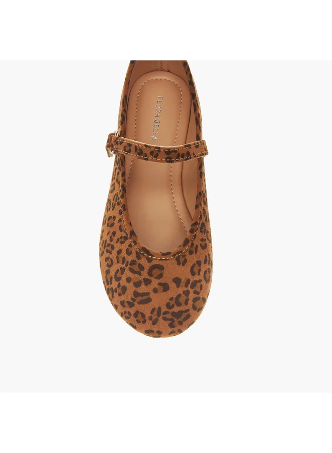 Flora Bella By Shoexpress Girls Animal Print Ballerina Shoes with Hook and Loop Closure