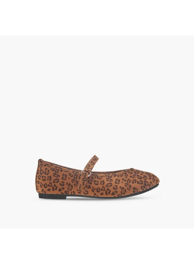 Flora Bella By Shoexpress Girls Animal Print Ballerina Shoes with Hook and Loop Closure