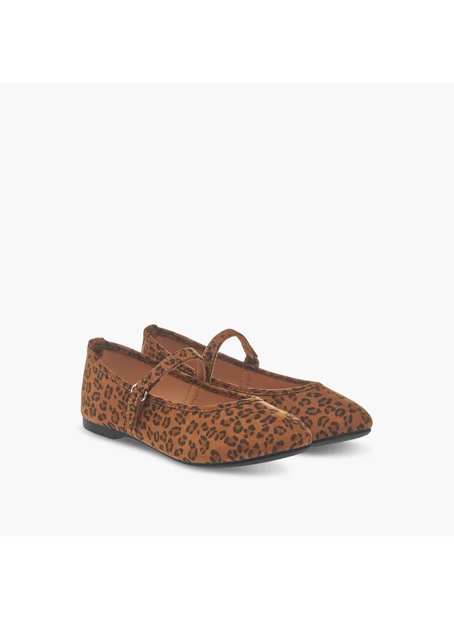 Flora Bella By Shoexpress Girls Animal Print Ballerina Shoes with Hook and Loop Closure