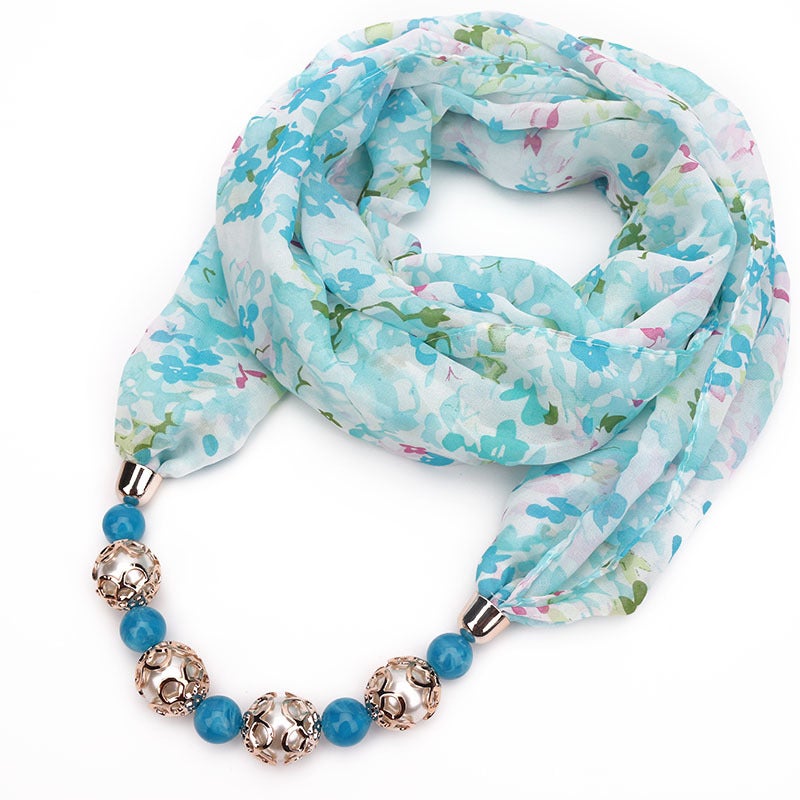 Beaded Pendant Scarf Clothing Printed Chiffon Necklace Scarf Neck Set - Image 1