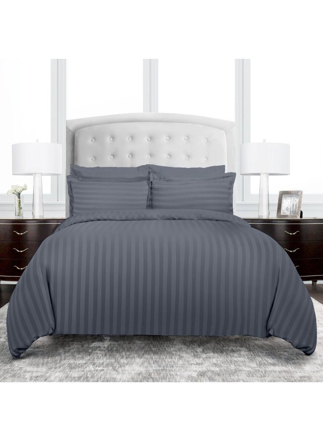 TW Premier Hotel Duvet Cover Single Size Stripe 4 Pcs Set - 1 Duvet Cover 220x160cm (Without Filling), 1 Fitted Sheet 120x200+30cm, 2 Oxford Pillow Cases 48x74+5cm, Super Soft Quilt Cover - Image 1