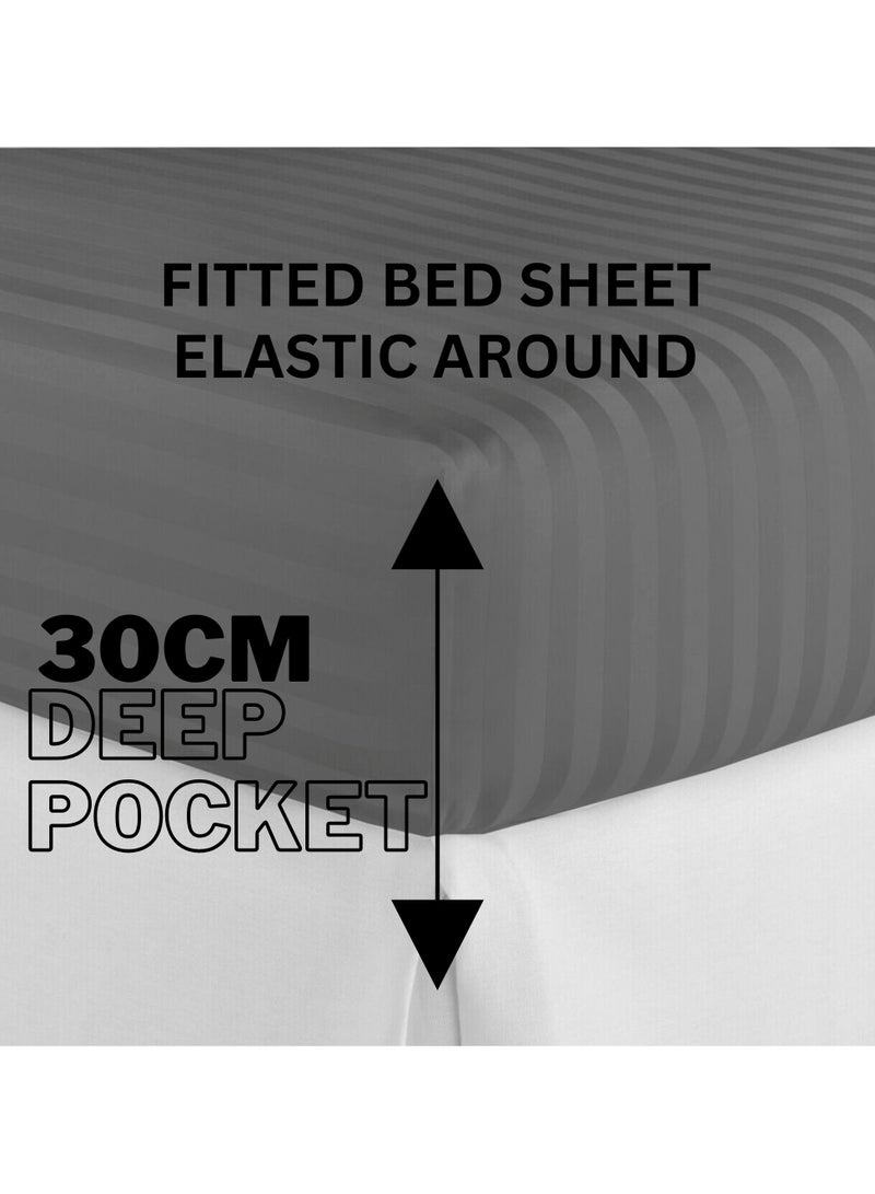 TW Premier Hotel Duvet Cover Single Size Stripe 4 Pcs Set - 1 Duvet Cover 220x160cm (Without Filling), 1 Fitted Sheet 120x200+30cm, 2 Oxford Pillow Cases 48x74+5cm, Super Soft Quilt Cover - Image 5