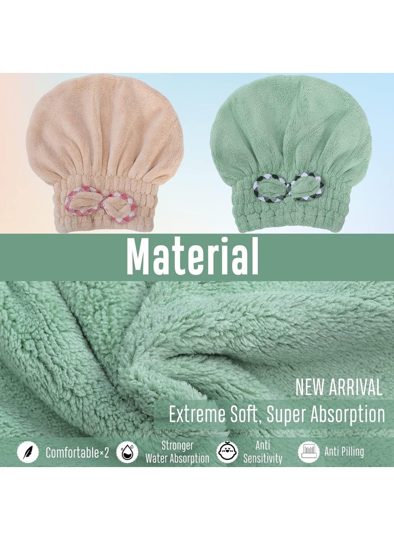 Bittern Bittern 2Pcs Microfiber Hair Drying CapHair Towel CapFast Coral Velvet Hair Drying Towel with BowKnotQuick Dry Fast Drying Hair Caps for WomenSoft Absorbent Cap for Wet Hair Long Thick Hair  - Image 5