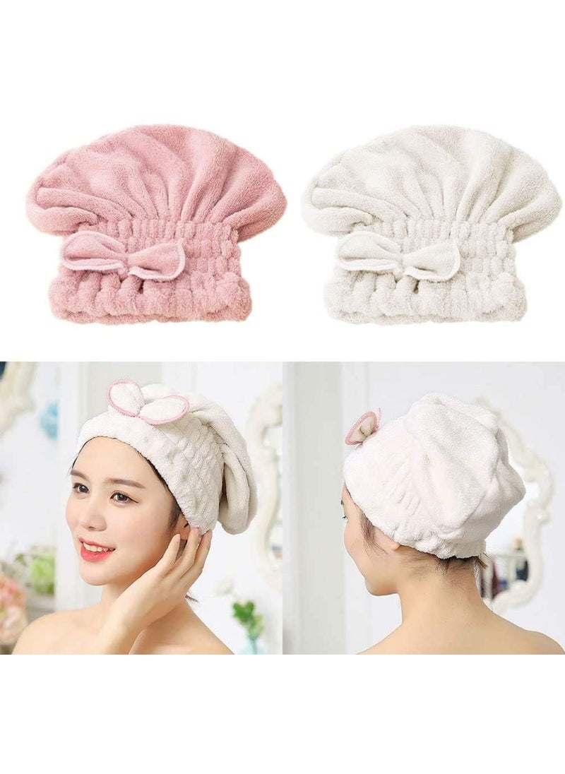 Bittern Bittern 2Pcs Microfiber Hair Drying CapHair Towel CapFast Coral Velvet Hair Drying Towel with BowKnotQuick Dry Fast Drying Hair Caps for WomenSoft Absorbent Cap for Wet Hair Long Thick Hair  - Image 1