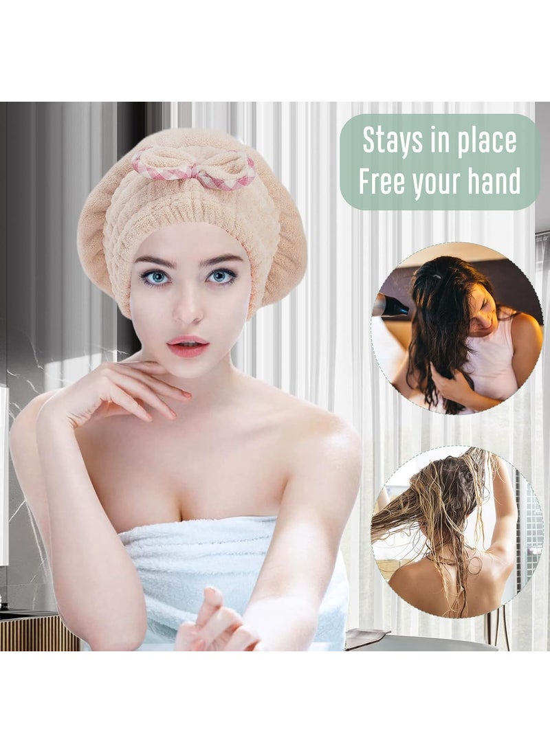 Bittern Bittern 2Pcs Microfiber Hair Drying CapHair Towel CapFast Coral Velvet Hair Drying Towel with BowKnotQuick Dry Fast Drying Hair Caps for WomenSoft Absorbent Cap for Wet Hair Long Thick Hair  - Image 2