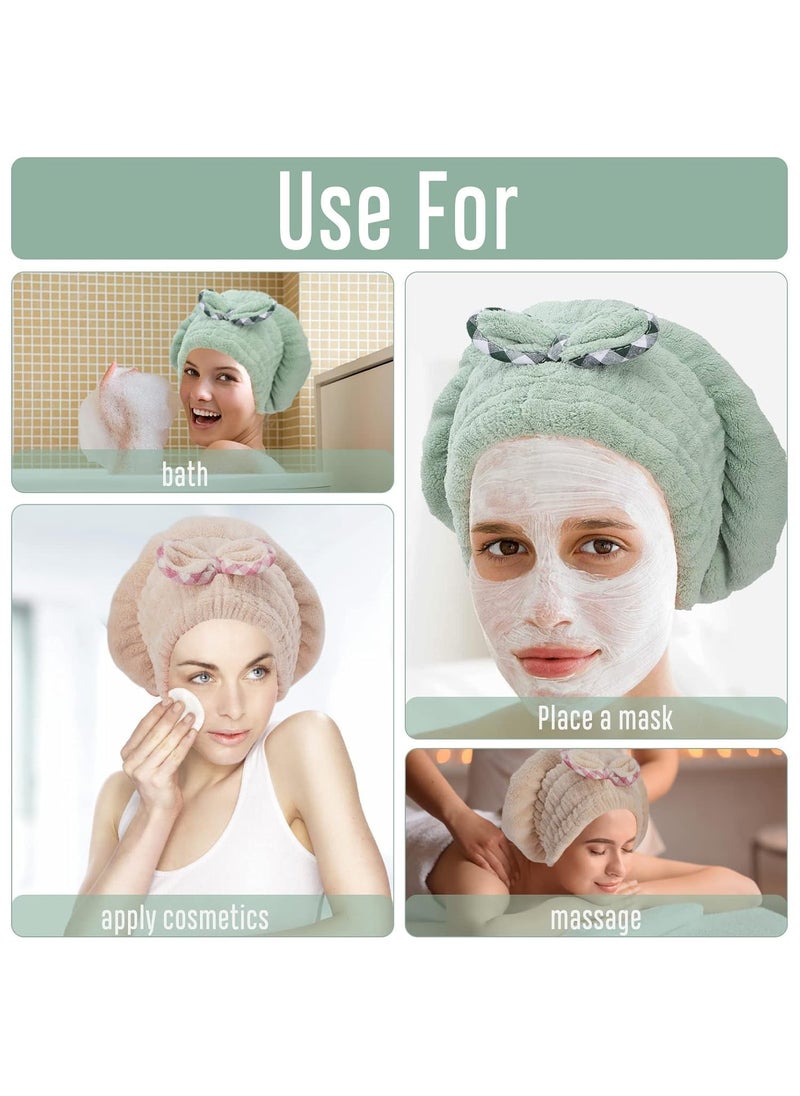 Bittern Bittern 2Pcs Microfiber Hair Drying CapHair Towel CapFast Coral Velvet Hair Drying Towel with BowKnotQuick Dry Fast Drying Hair Caps for WomenSoft Absorbent Cap for Wet Hair Long Thick Hair  - Image 3