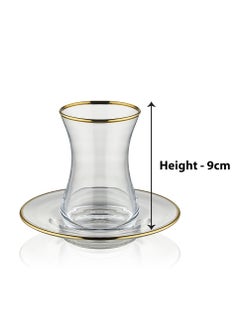 BLACKSTONE Istikana Gold Rim Tea Cup and Saucer 12pc Set Tea Service 6x Cups (100ml) with 6x Saucers  - Image 4