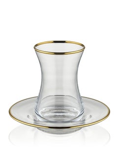 BLACKSTONE Istikana Gold Rim Tea Cup and Saucer 12pc Set Tea Service 6x Cups (100ml) with 6x Saucers  - Image 2