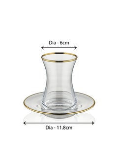 BLACKSTONE Istikana Gold Rim Tea Cup and Saucer 12pc Set Tea Service 6x Cups (100ml) with 6x Saucers  - Image 3