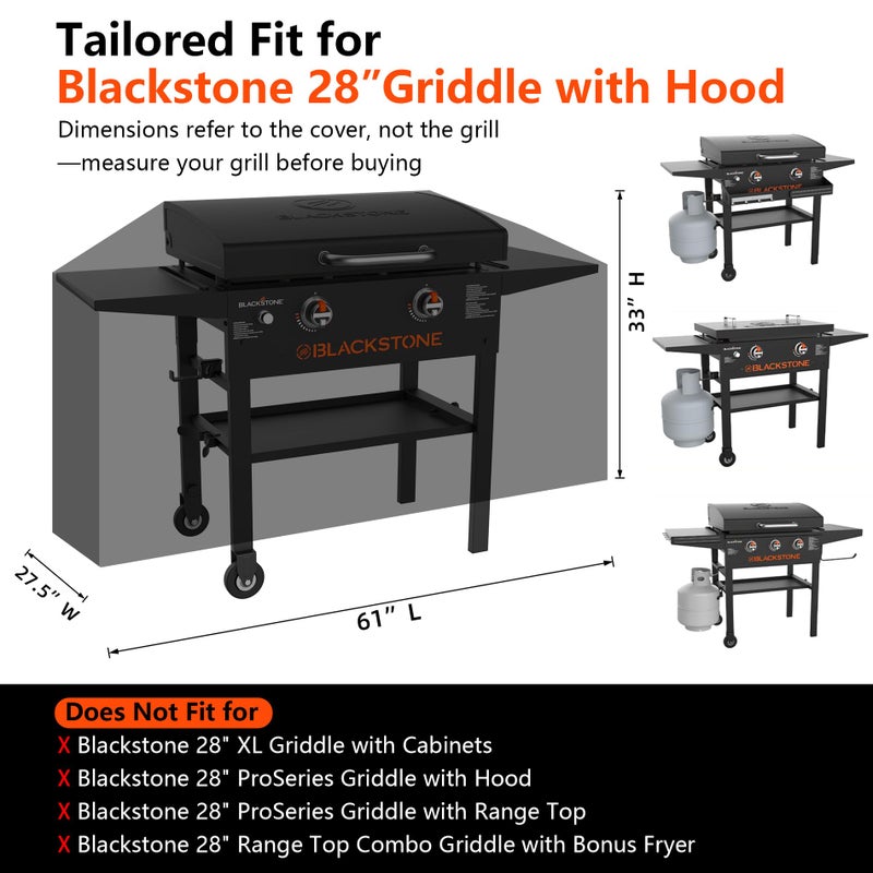 GuardKove Griddle Cover for Blackstone 28" Griddle with Hood, 2026 Upgraded 1000D Heavy Duty Waterproof Flat Top 5483 Grill Cover, Tear & Fade Resistant with Buckle & Air Vents, Fits Blackstone 2 Burner Griddle - Image 2