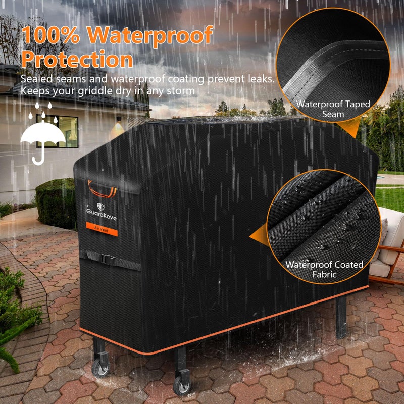 GuardKove Griddle Cover for Blackstone 28" Griddle with Hood, 2026 Upgraded 1000D Heavy Duty Waterproof Flat Top 5483 Grill Cover, Tear & Fade Resistant with Buckle & Air Vents, Fits Blackstone 2 Burner Griddle - Image 3