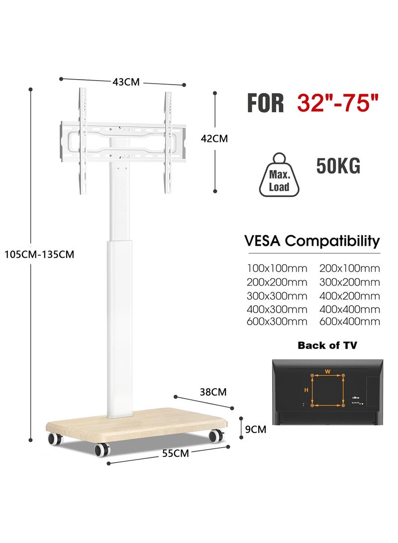 Chulovs Universal Rolling Floor TV Stand with Wheels: 80° Swivel, Height - Adjustable, Fits 32 - 75 Inch LCD/LED/OLED TVs, Supports up to 50 kg, Max VESA 600x400mm  - Image 3
