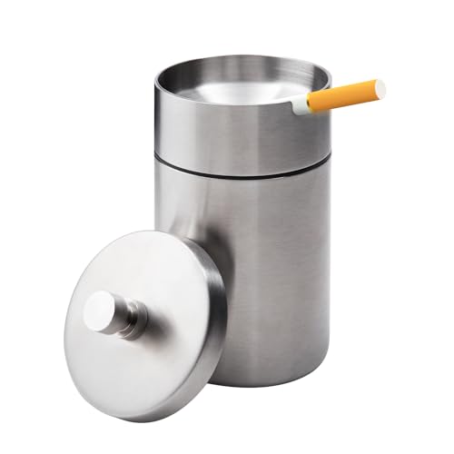 EOCICI Stainless Steel Auto Ashtrays with Lid Car Ashtray Smell Proof Portable Smokeless Detachable Windproof Extinguished Butt Bucket Ash Tray for Car Cup Holder (Silver) - Image 1