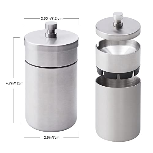 EOCICI Stainless Steel Auto Ashtrays with Lid Car Ashtray Smell Proof Portable Smokeless Detachable Windproof Extinguished Butt Bucket Ash Tray for Car Cup Holder (Silver) - Image 2