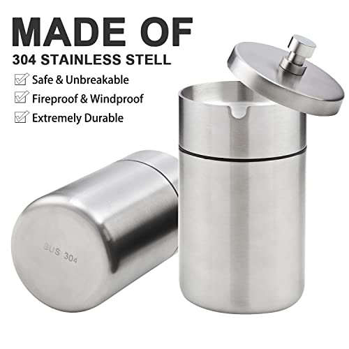 EOCICI Stainless Steel Auto Ashtrays with Lid Car Ashtray Smell Proof Portable Smokeless Detachable Windproof Extinguished Butt Bucket Ash Tray for Car Cup Holder (Silver) - Image 4