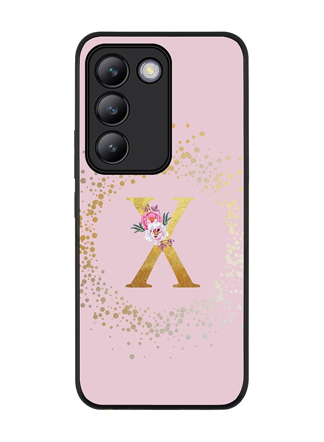 Stylizedd Rugged Black edge case for Vivo V30 Lite 5G, Slim fit Flexible Cover -  Custom Monogram Initial Letter Floral Pattern Alphabet - X  (Pink ) - Image 1
