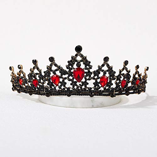 SWEETV Jeweled Tiaras and Crowns for Women, Red Crystal Queen Crown, Black Wedding Tiara for Bride, Metal Birthday Quinceanera Pageant Prom Headpieces,Delilah - Image 5