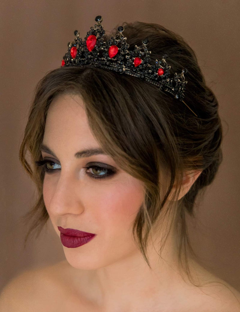SWEETV Jeweled Tiaras and Crowns for Women, Red Crystal Queen Crown, Black Wedding Tiara for Bride, Metal Birthday Quinceanera Pageant Prom Headpieces,Delilah - Image 3