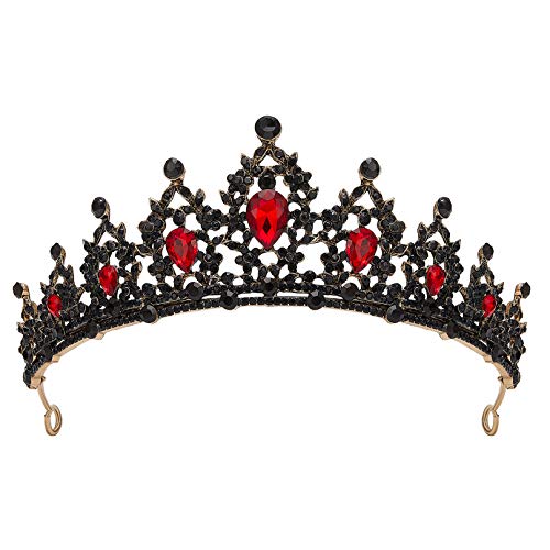 SWEETV Jeweled Tiaras and Crowns for Women, Red Crystal Queen Crown, Black Wedding Tiara for Bride, Metal Birthday Quinceanera Pageant Prom Headpieces,Delilah - Image 1