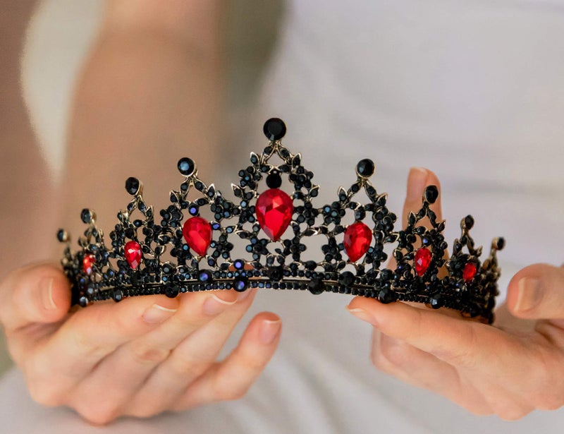 SWEETV Jeweled Tiaras and Crowns for Women, Red Crystal Queen Crown, Black Wedding Tiara for Bride, Metal Birthday Quinceanera Pageant Prom Headpieces,Delilah - Image 4
