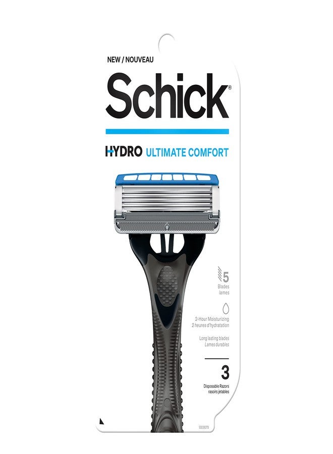 schick شيفك هايدرو 5 ماكينة حلاقة قابلة للاستخدام لمرة واحدة للرجال مع خزان جل مرطب، 3 قطع (عبوة من 1) - Image 1