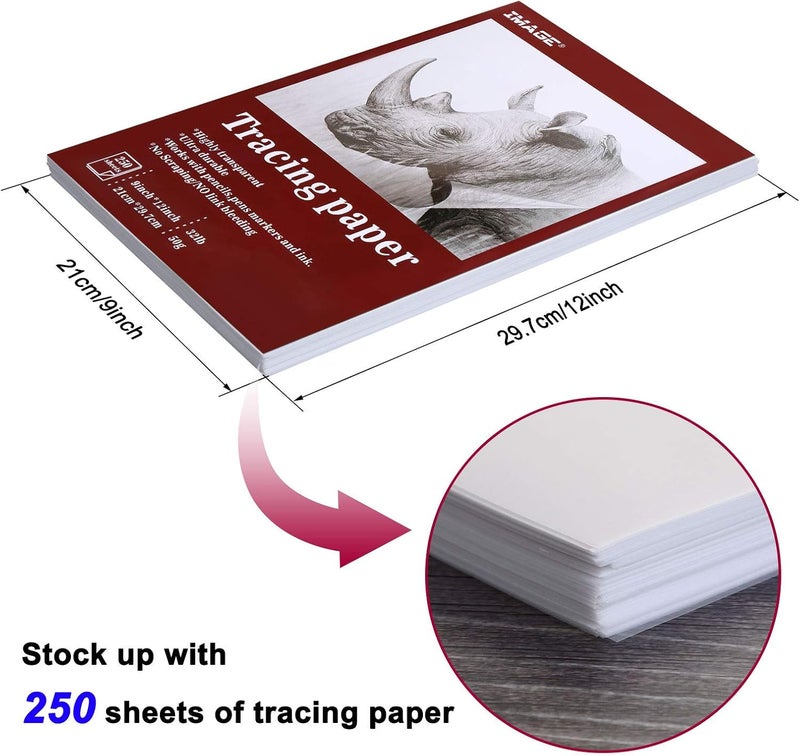 Image Tracing Paper, A4 Size 9”x12” 250 Sheets Artist’s Translucent Tracing Paper for Pencil, Marker and Ink - Trace Images, Sketch, Preliminary Drawing, Overlays 32 LB / 50 GSM - Image 3