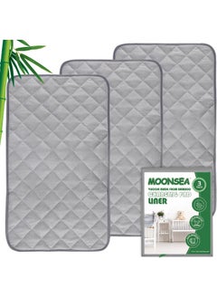 Moonsea Moonsea Diaper Changing Pad Liner, Bamboo Terry Waterproof Changing Pad Mat, Quilted Absorbent Bassinet Liner Washable, 3 Pack Large 14"x 27" Reusable Changing Table Pad Protector Grey  - Image 1