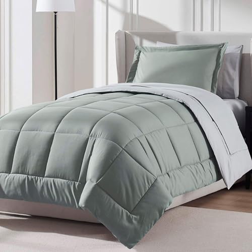 Nestl 5 Piece Twin XL Comforter Set – Sage Green Reversible Bed in a Bag – Complete Twin XL Size Bedding Set with Sheets, Pillowcase and Sham - Image 1