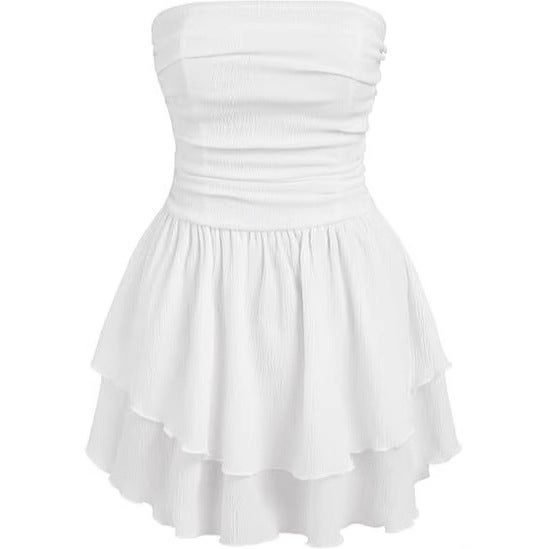 Europe and the United States cross-border 2024 summer ins explosions tube chest ruffled cake skirt evening dress womens dresses White