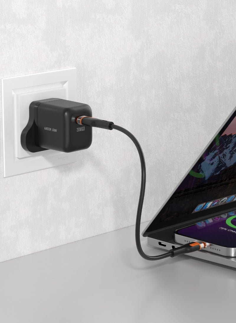 GREEN LION Ultra Compact GaN Wall Charger UK Pin USB-C PD 20W with Type-C to Lightning Cable / Charging Protection / Compact Lightweight Travel Friendly / Secure and Stable Charger for Home & Office - Black - Image 2