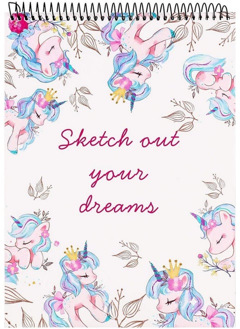 Mr Pen Cute Unicorn Sketch Book A4 Size, Spiral Bound Sketchpad, Sketching and Drawing Paper, 100 Pages, 100 GSM, (8.3 x 11.7 inches) (Design 3)