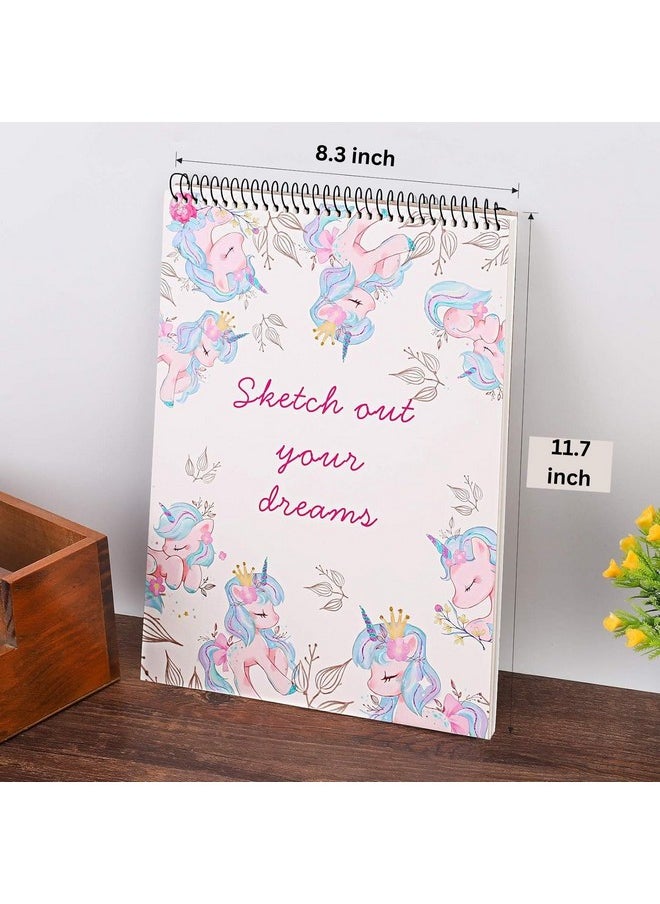 Mr. Pen - Mr Pen Cute Unicorn Sketch Book A4 Size, Spiral Bound Sketchpad, Sketching and Drawing Paper, 100 Pages, 100 GSM, (8.3 x 11.7 inches) (Design 3) - Image 1