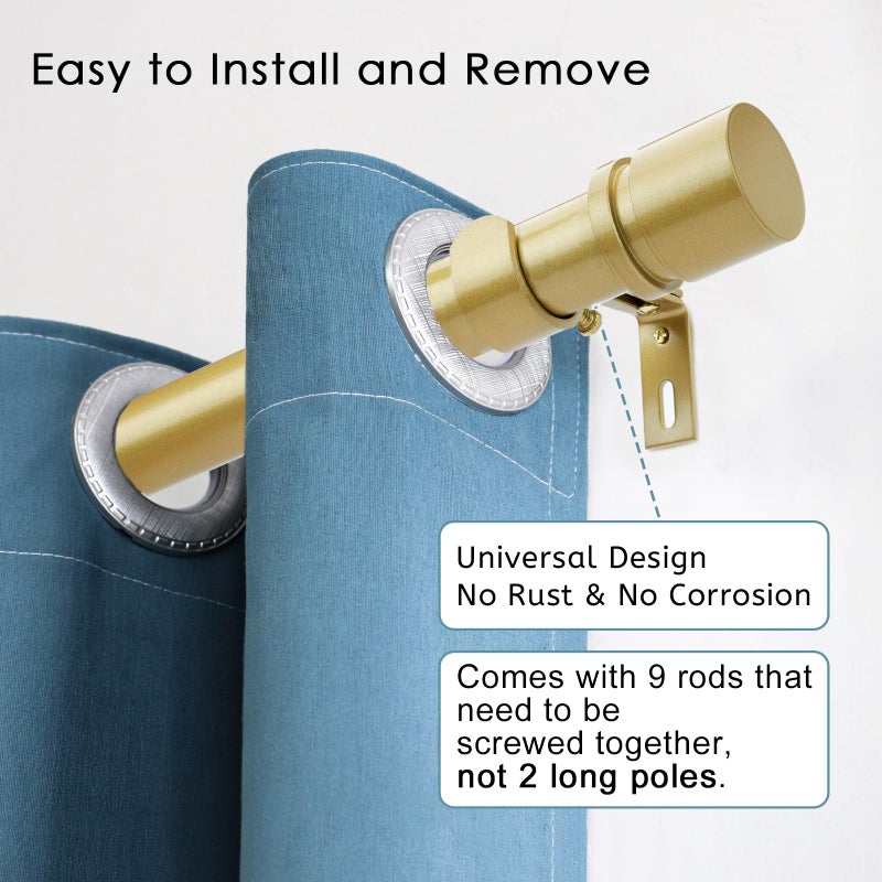 Byondeth Curtain Rods for Windows 16 to 144 Inches Adjustable Length 1 Inch Diameter Window Curtain Rod with Aluminium Finials, Flash Gold - Image 2