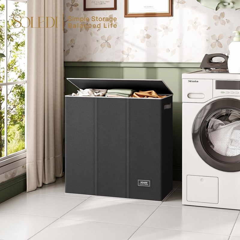 SOLEDI 160L Laundry Basket, Laundry Hamper, 3 Compartments with Lid and 3 Laundry Bags, Laundry Sorter Large XXXL for Bathroom, Bedroom, Laundry Room, Children's Room - Image 3