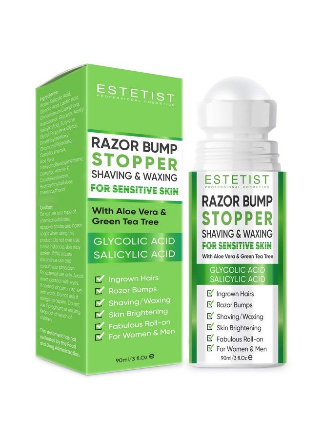 Estetist Razor Bump Stopper For Sensitive Skin - Ingrown Hair Treatment For Face, Underarm, Bikini Area, Legs, After Shave Roll On Moisturizer Serum With Aloe Vera, Tea Tree, Salicylic & Glycolic Acid - Image 1