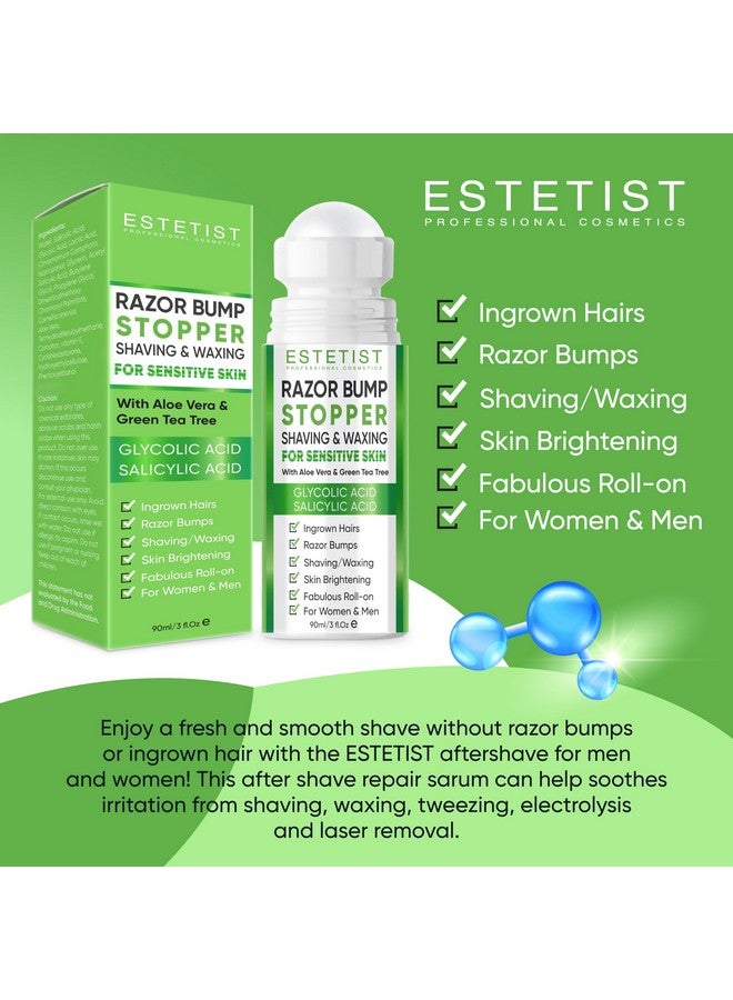 Estetist Razor Bump Stopper For Sensitive Skin - Ingrown Hair Treatment For Face, Underarm, Bikini Area, Legs, After Shave Roll On Moisturizer Serum With Aloe Vera, Tea Tree, Salicylic & Glycolic Acid - Image 3