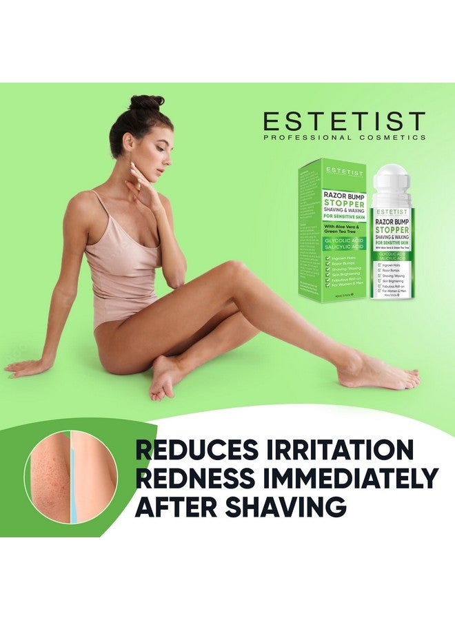 Estetist Razor Bump Stopper For Sensitive Skin - Ingrown Hair Treatment For Face, Underarm, Bikini Area, Legs, After Shave Roll On Moisturizer Serum With Aloe Vera, Tea Tree, Salicylic & Glycolic Acid - Image 4