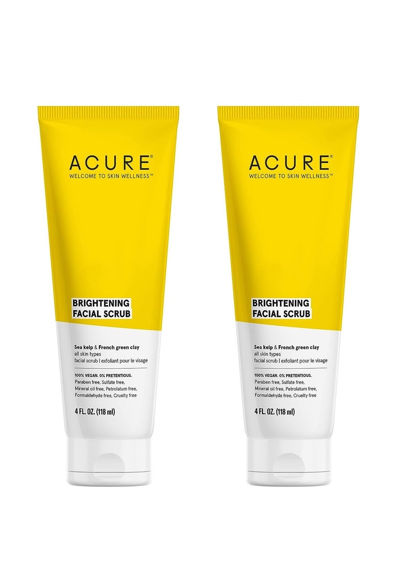 Acure Acure Brightening Facial Scrub Duo Pack - 4 Fl Oz Each - 2 Pack - All Skin Types, Sea Kelp & French Green Clay Softens, Detoxifies and Cleanses  - Image 1